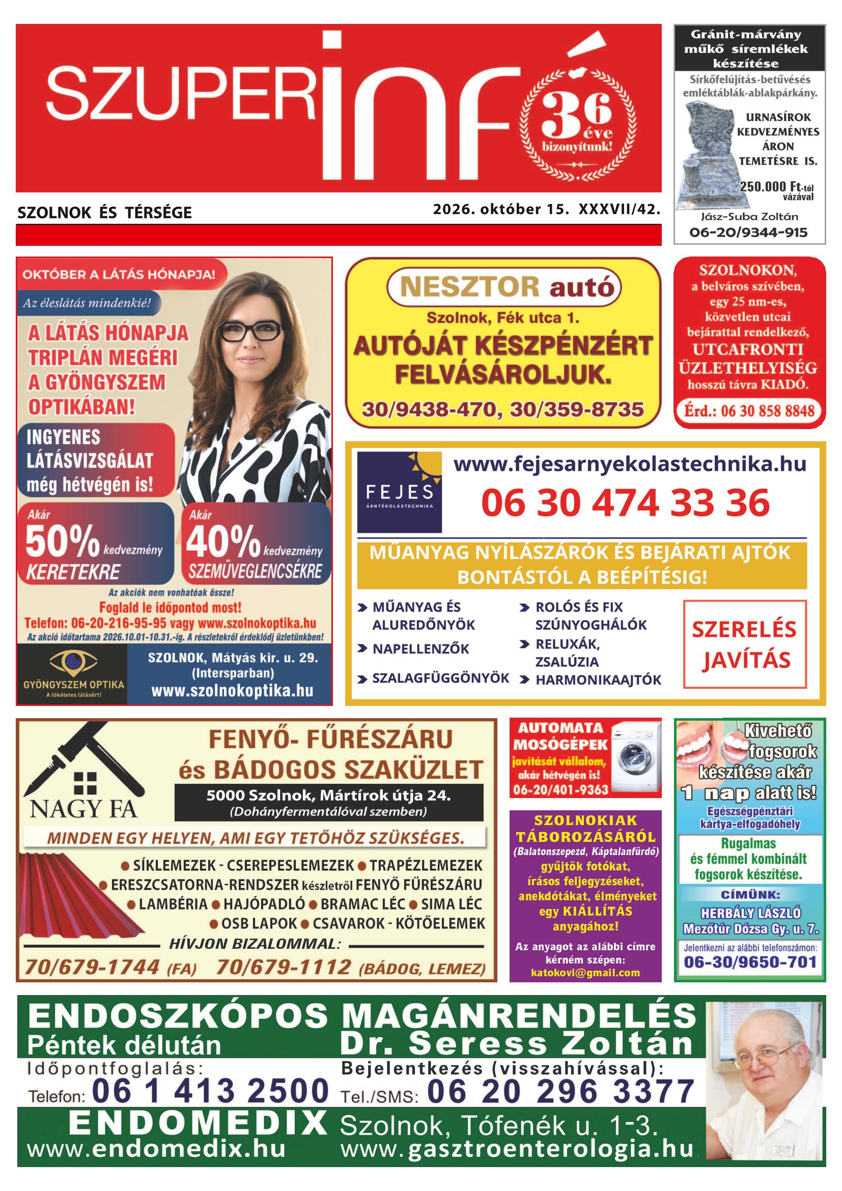 Szolnok és Térsége Szuperinfó - 2026. 10. 15.