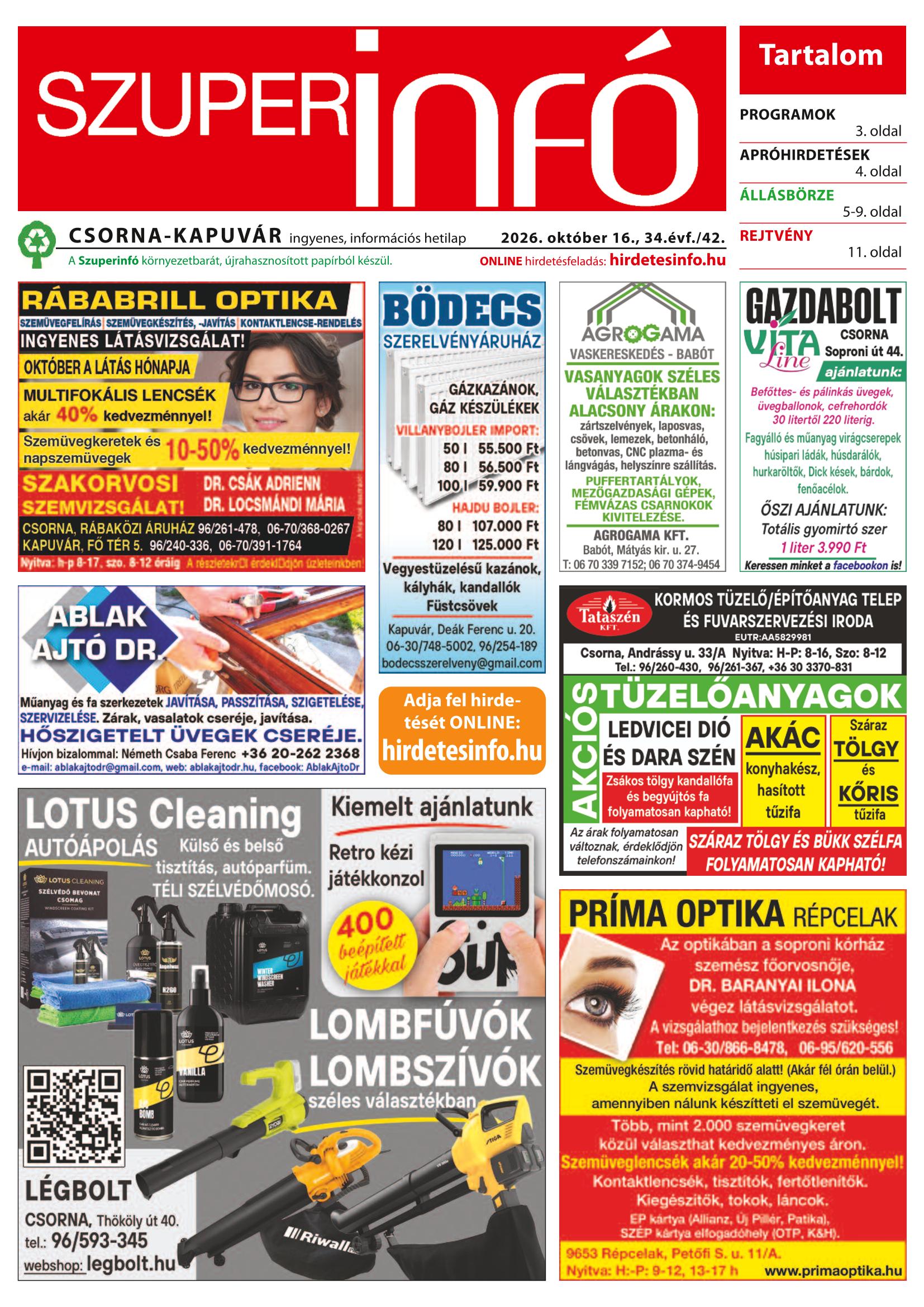 Csorna-Kapuvár Szuperinfó - 2026. 10. 16.