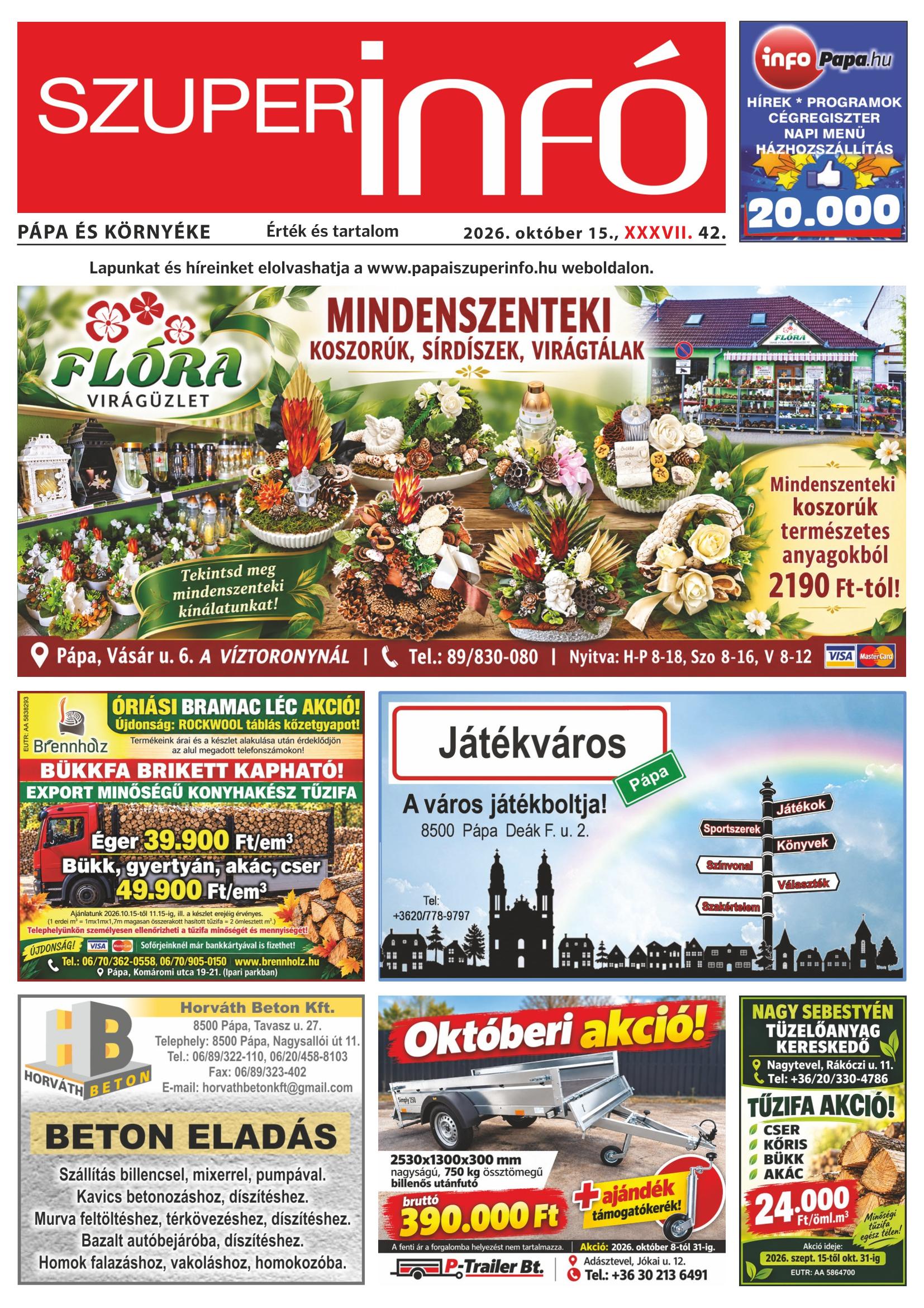 Pápa és Környéke Szuperinfó - 2026. 10. 15.