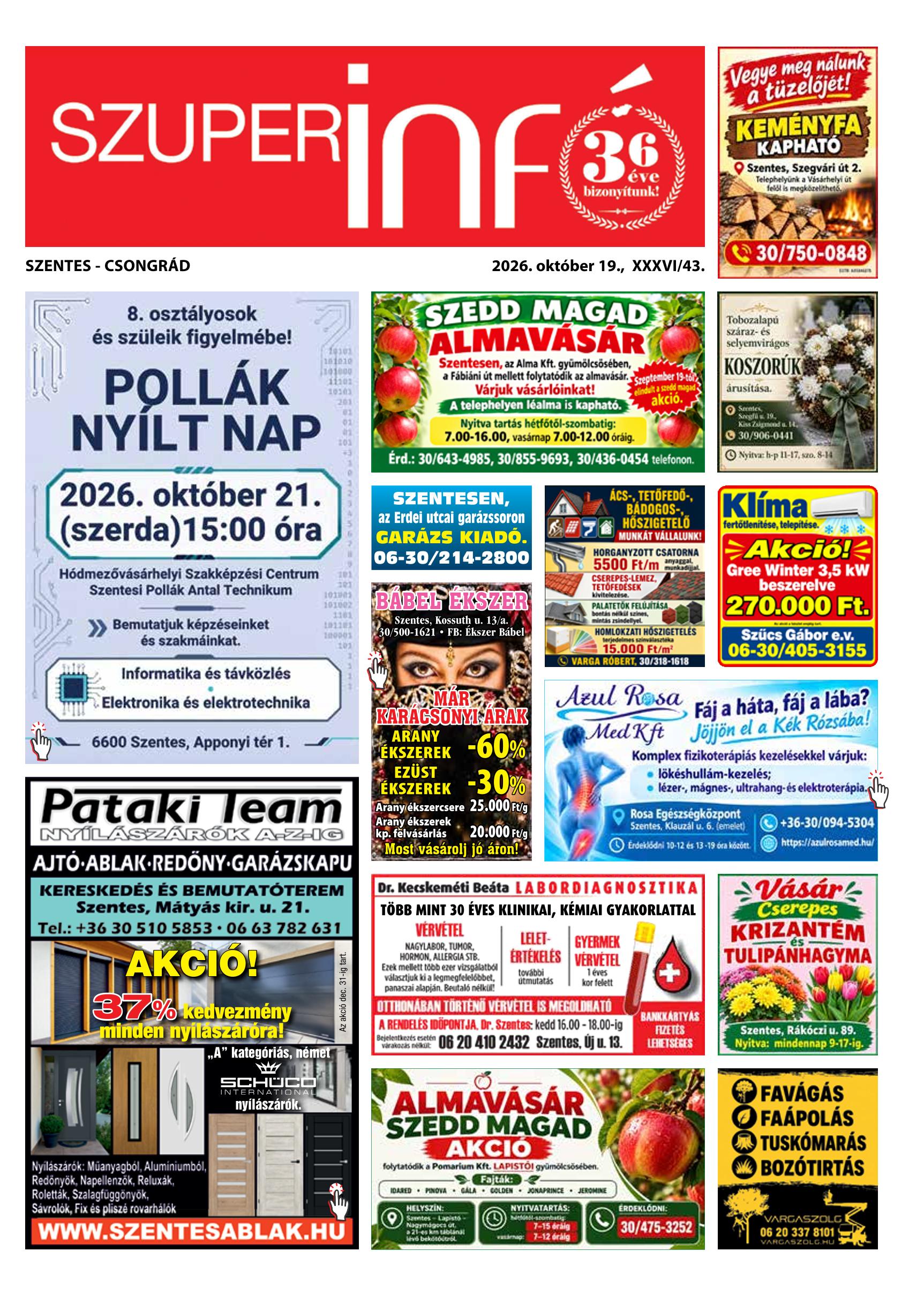 Szentes-Csongrád Szuperinfó - 2026. 10. 19.