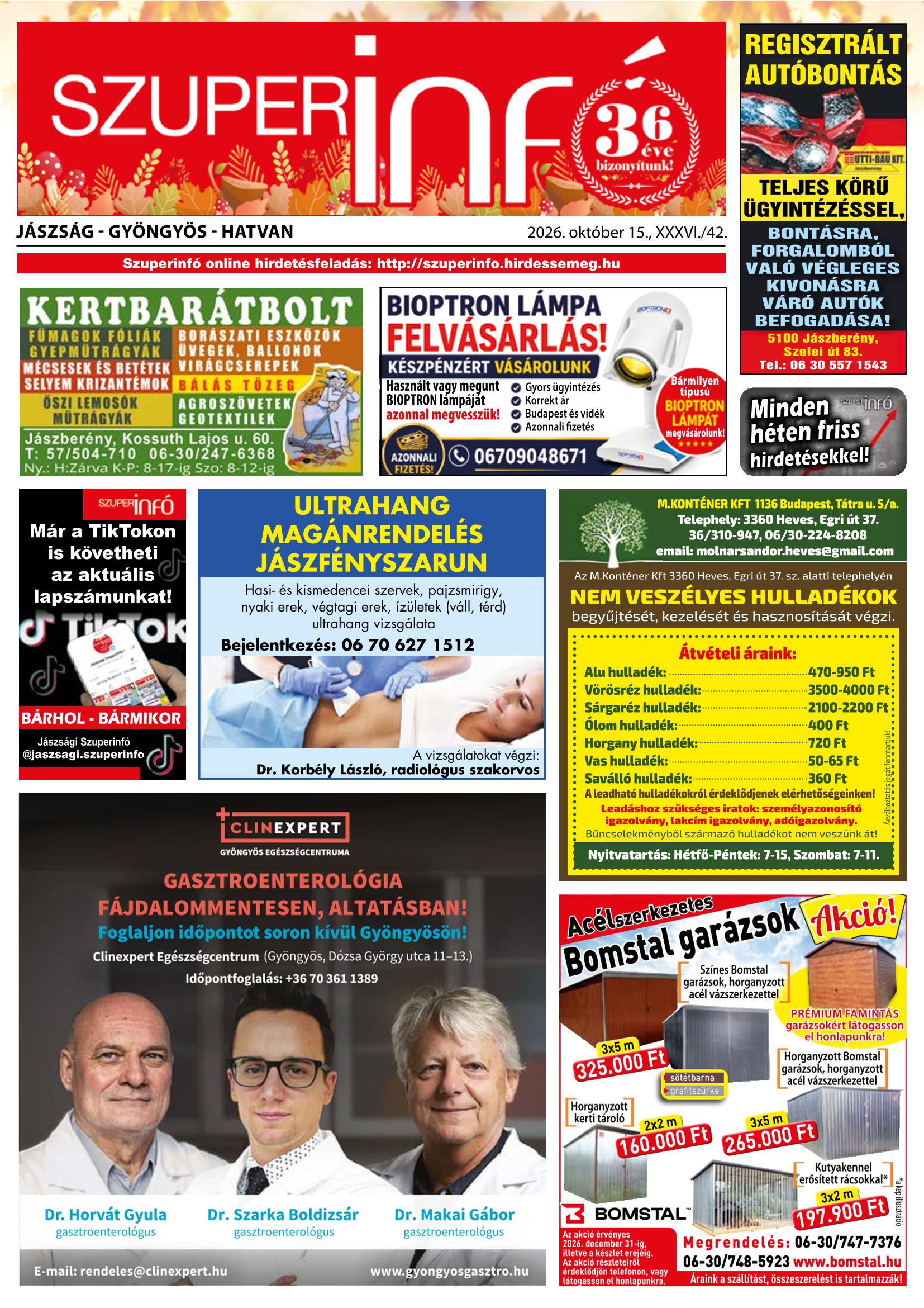 Jászság-Gyöngyös-Hatvan Szuperinfó - 2026. 10. 15.