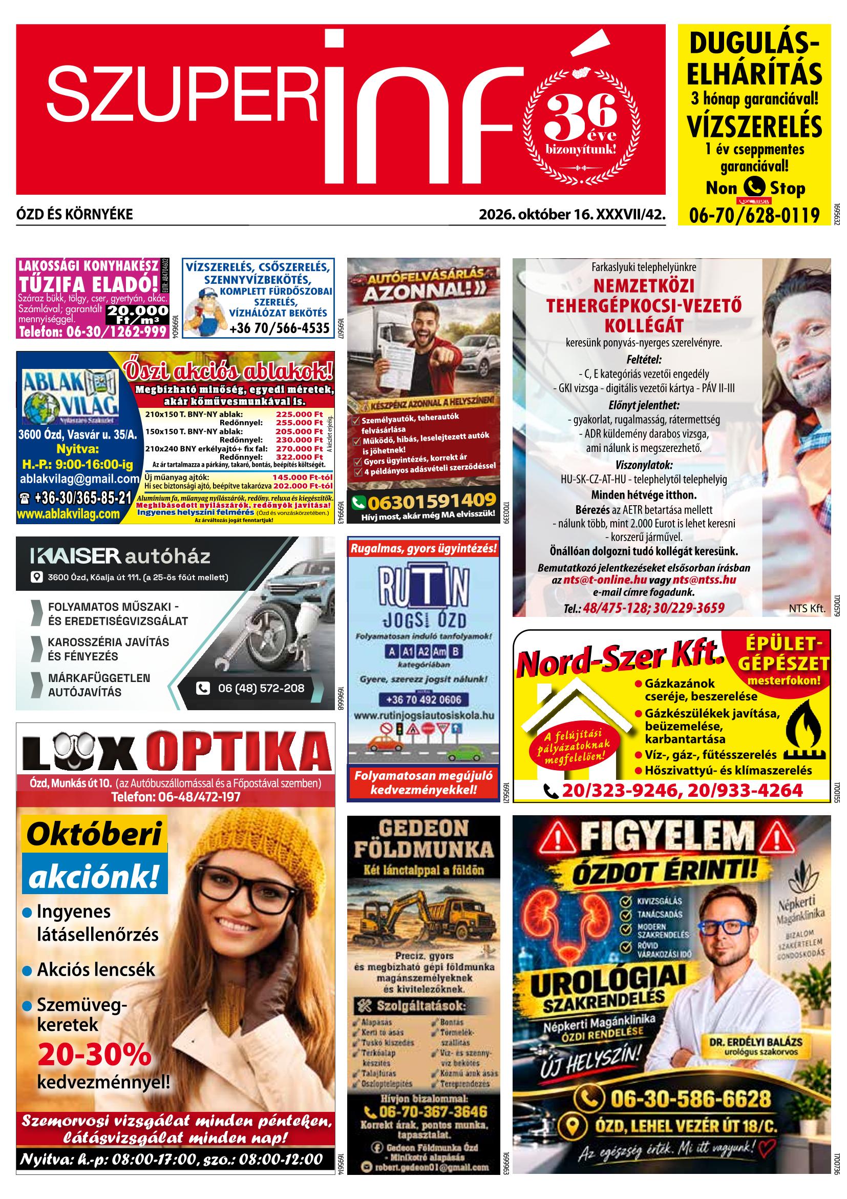 Ózd és Környéke Szuperinfó - 2026. 10. 16.
