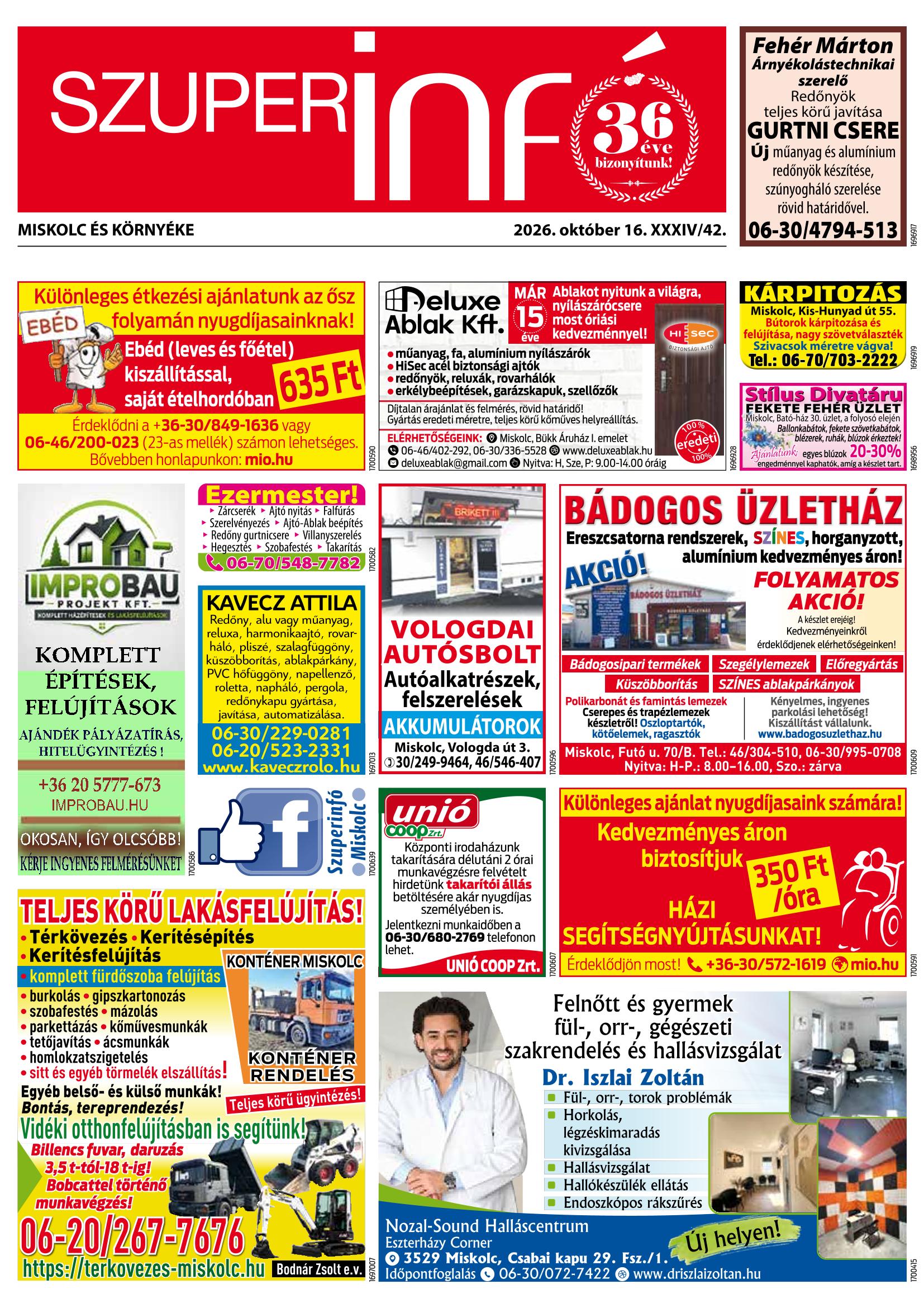 Miskolc és Környéke Szuperinfó - 2026. 10. 16.
