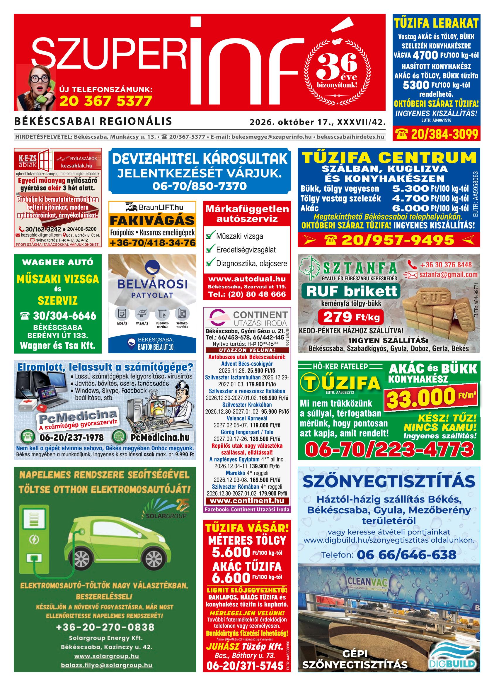 Békéscsaba Regionális Szuperinfó - 2026. 10. 17.