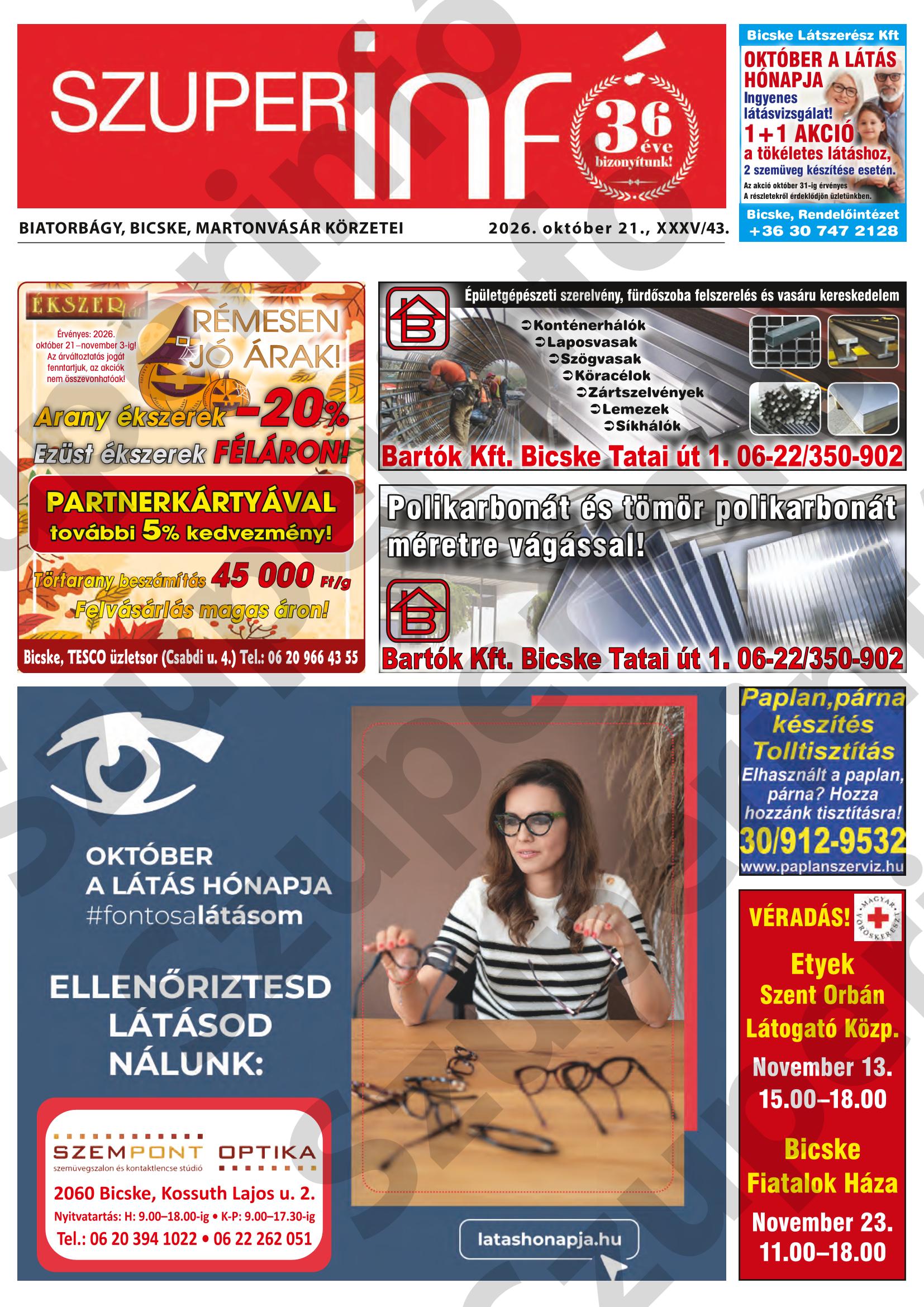 Biatorbágy, Bicske, Maratonvásár Körzetei Szuperinfó - 2026. 10. 21.