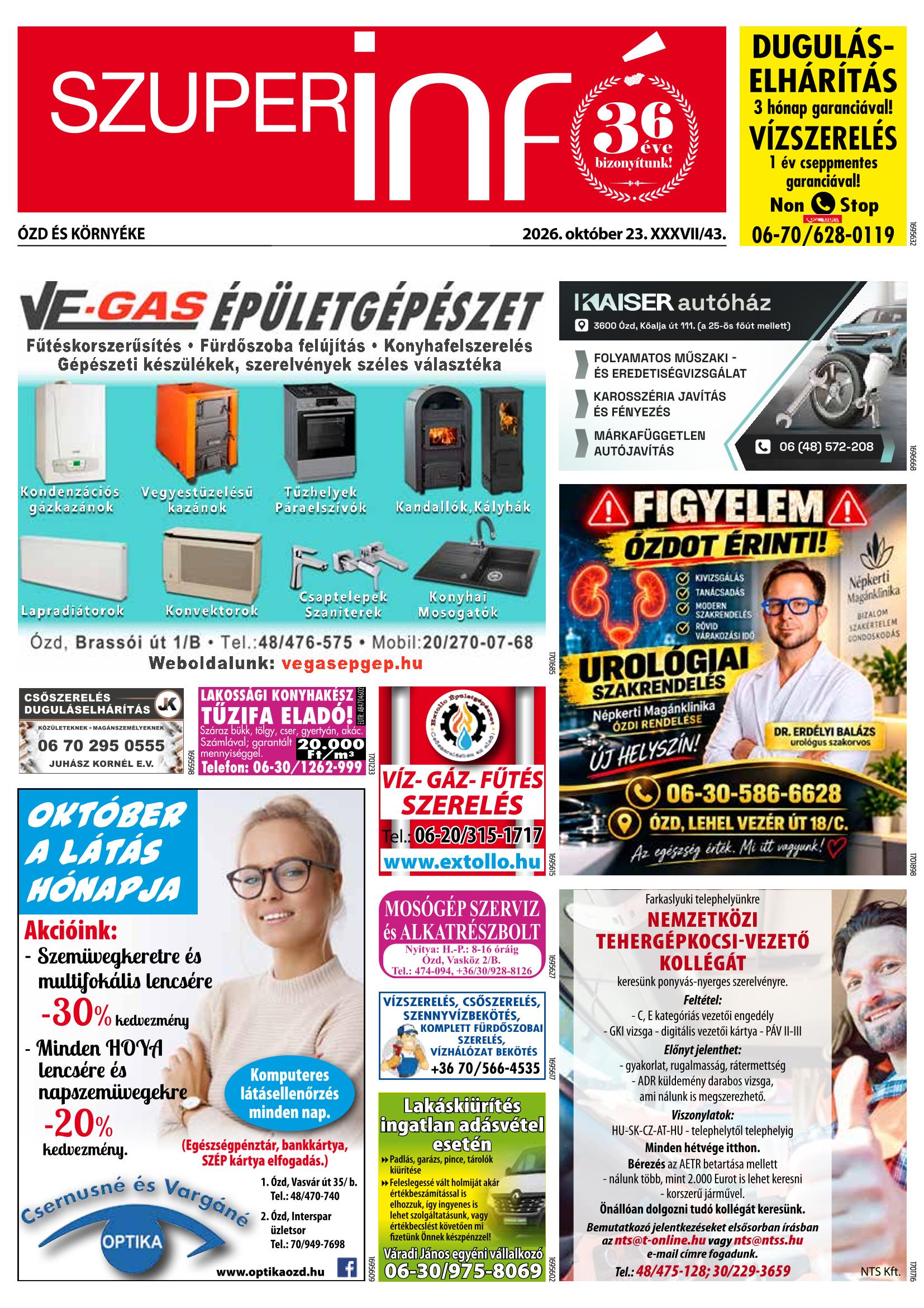 Ózd és Környéke Szuperinfó - 2026. 10. 23.
