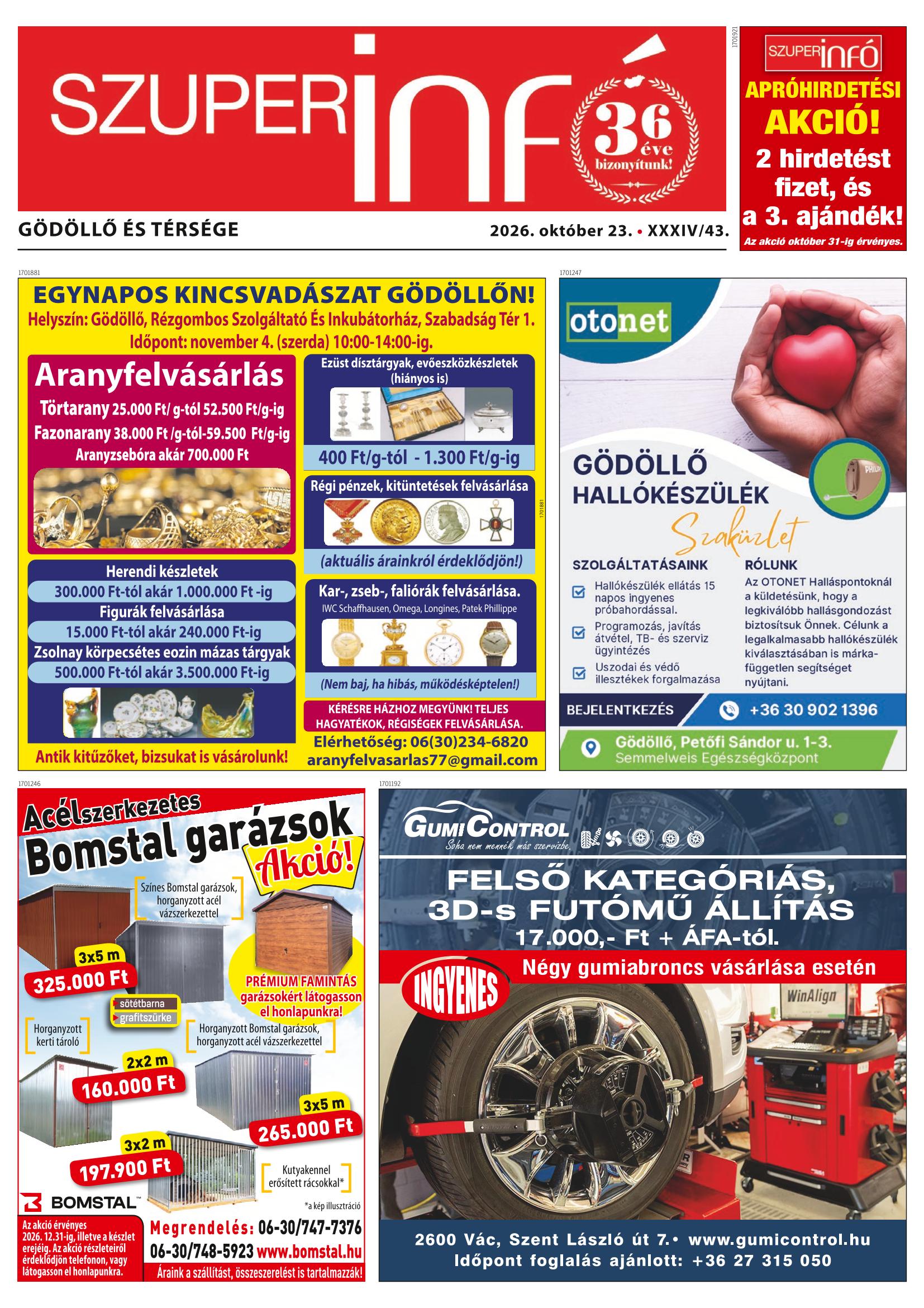 Gödöllő és Térsége Szuperinfó - 2026. 10. 23.