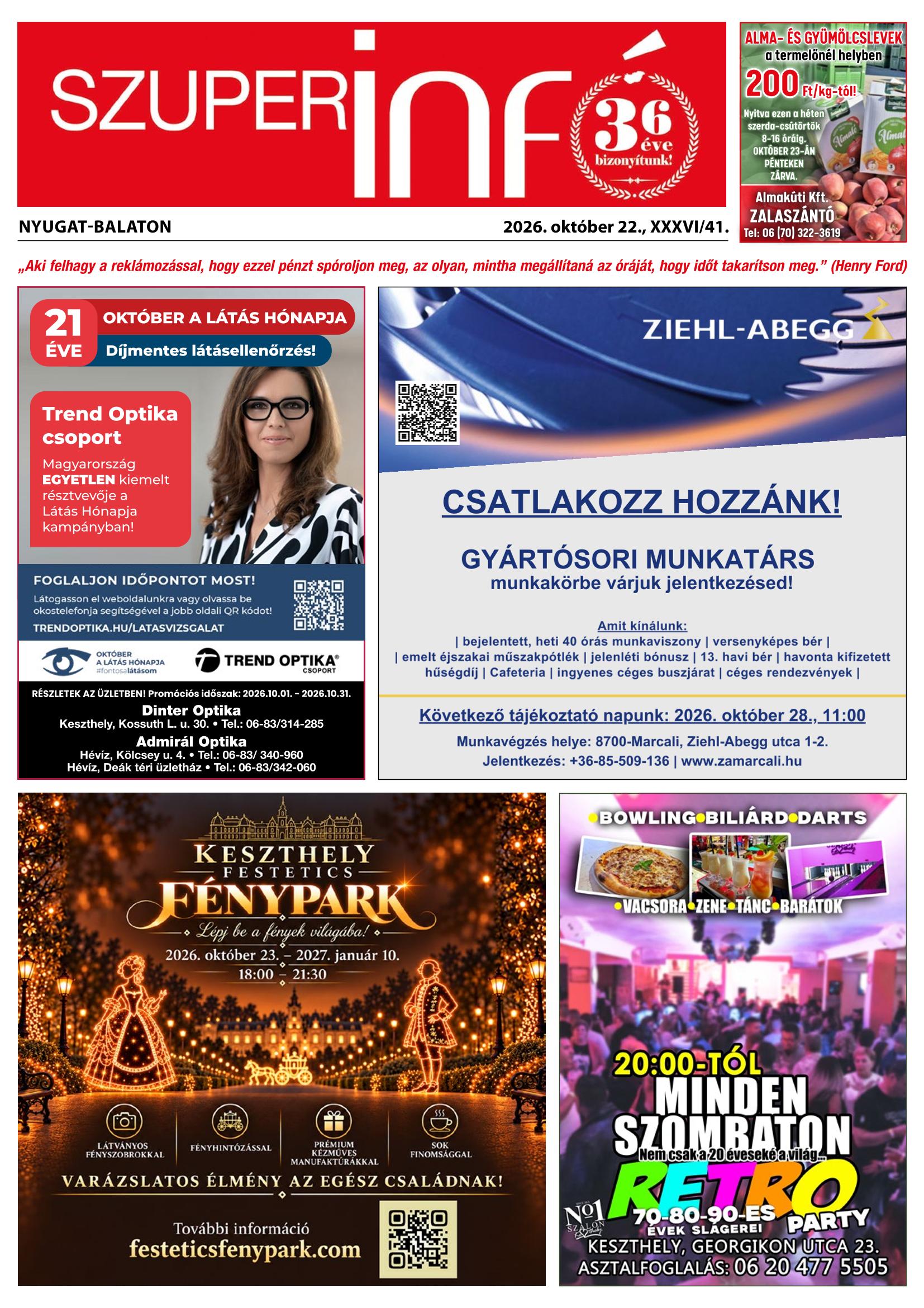 Nyugat-Balaton Szuperinfó - 2026. 10. 22.