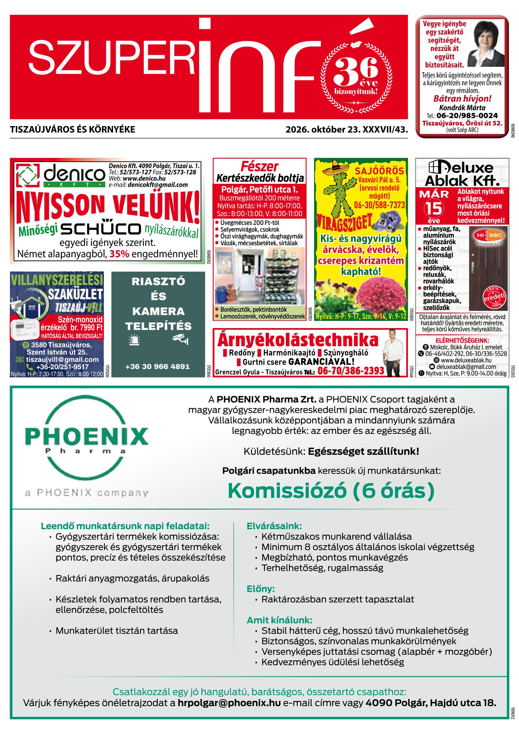 Tiszaújváros és Környéke Szuperinfó - 2026. 10. 23.