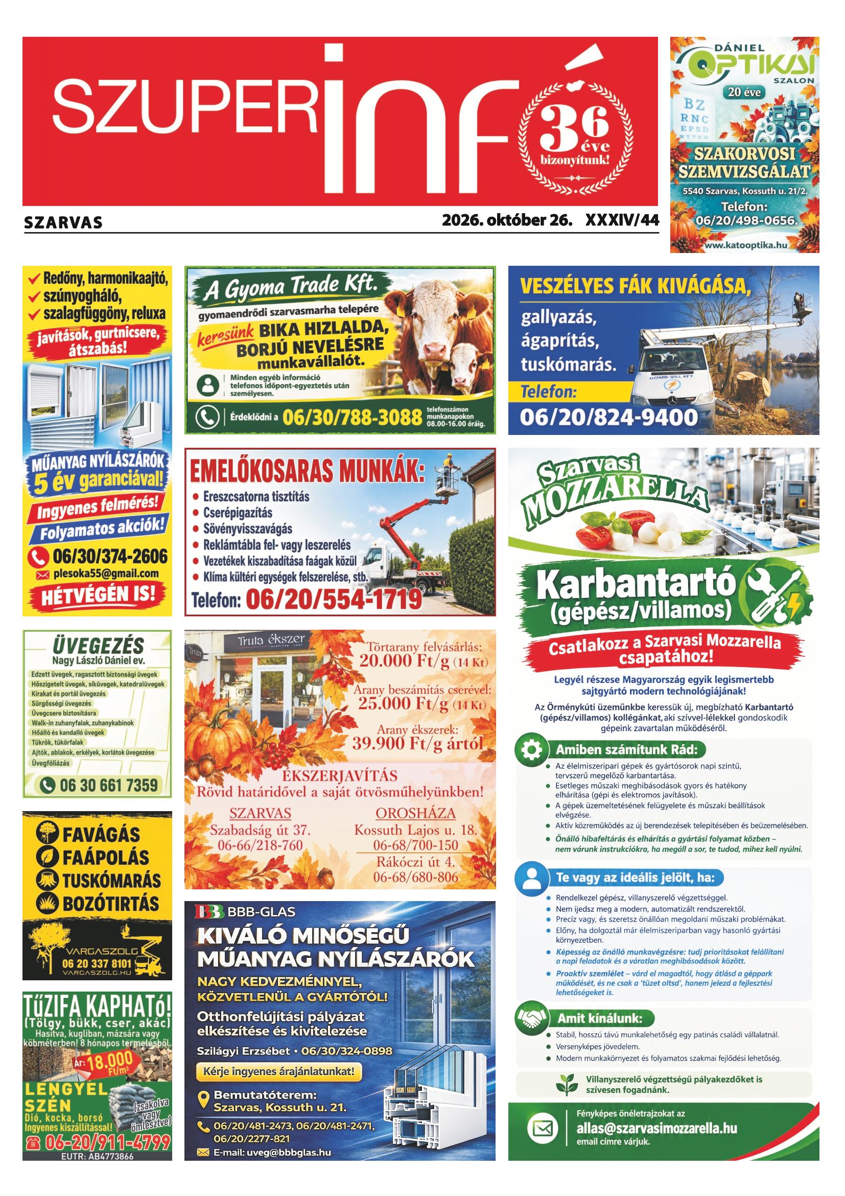 Szarvas Szuperinfó - 2026. 10. 26.