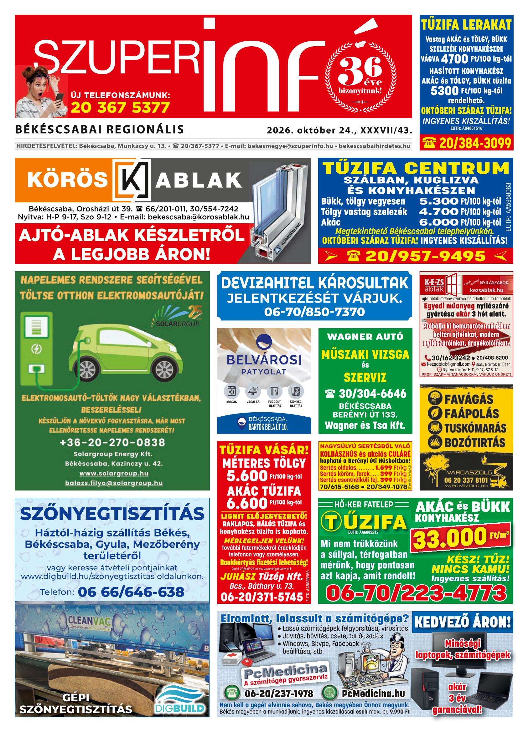 Békéscsaba Regionális Szuperinfó - 2026. 10. 24.
