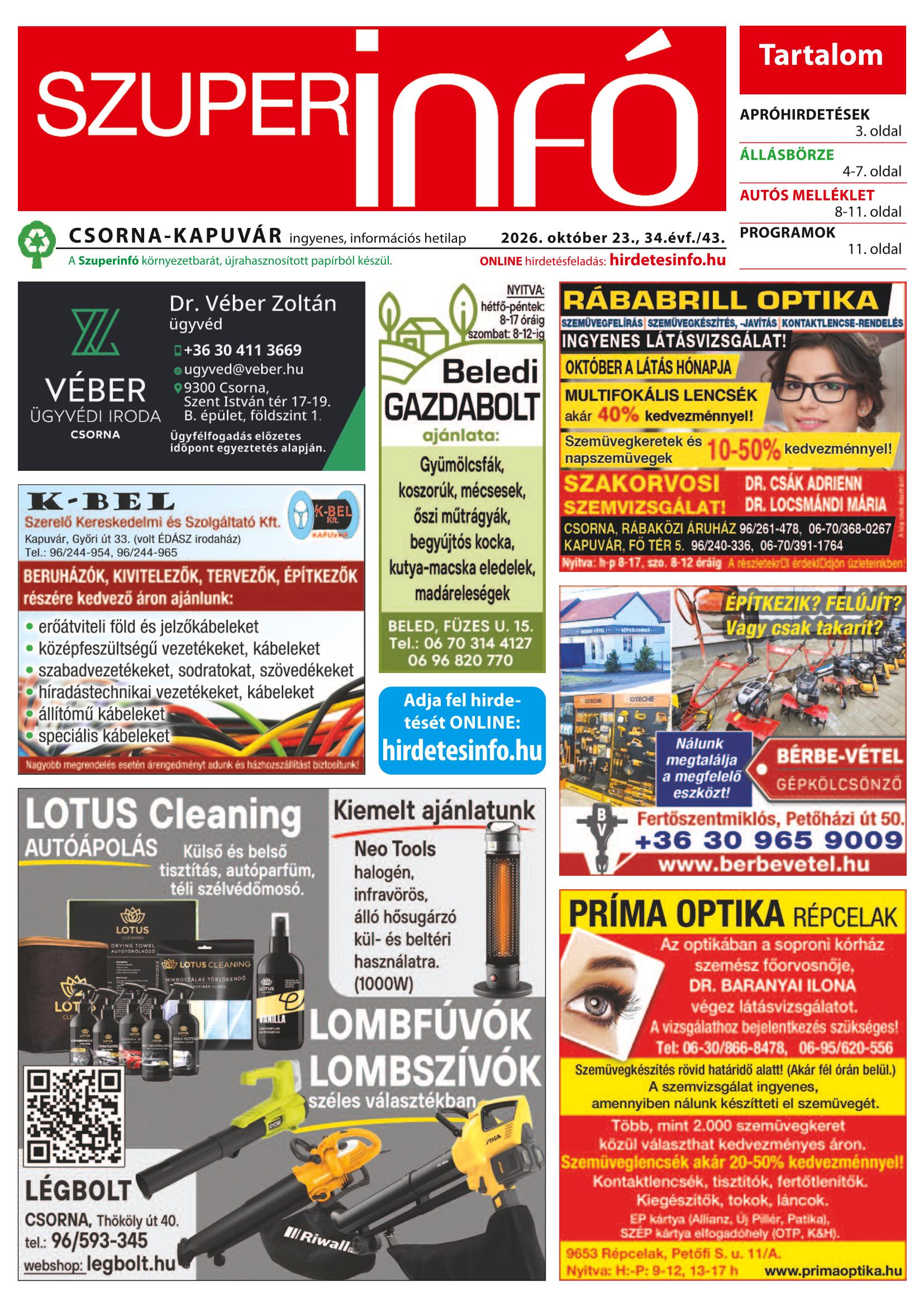 Csorna-Kapuvár Szuperinfó - 2026. 10. 23.