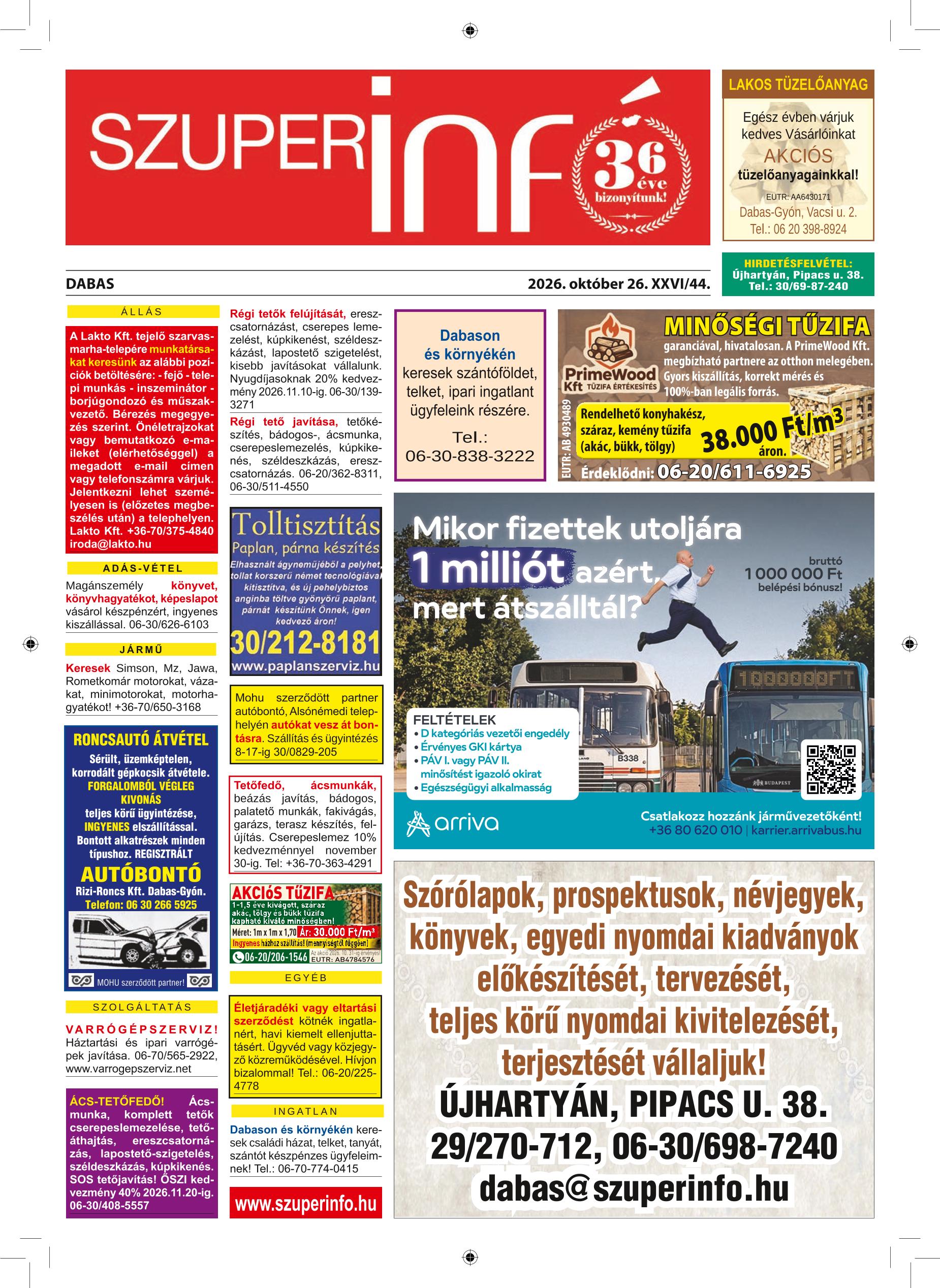 Dabas Szuperinfó - 2026. 10. 26.