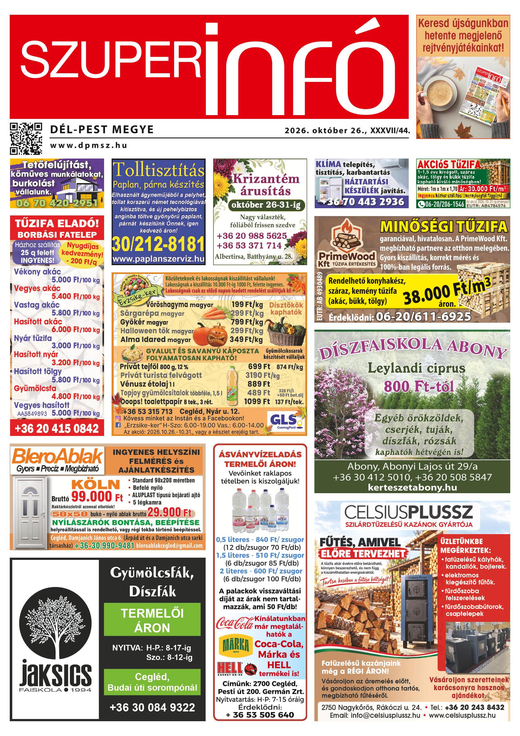 Dél-Pest Megye Szuperinfó - 2026. 10. 26.