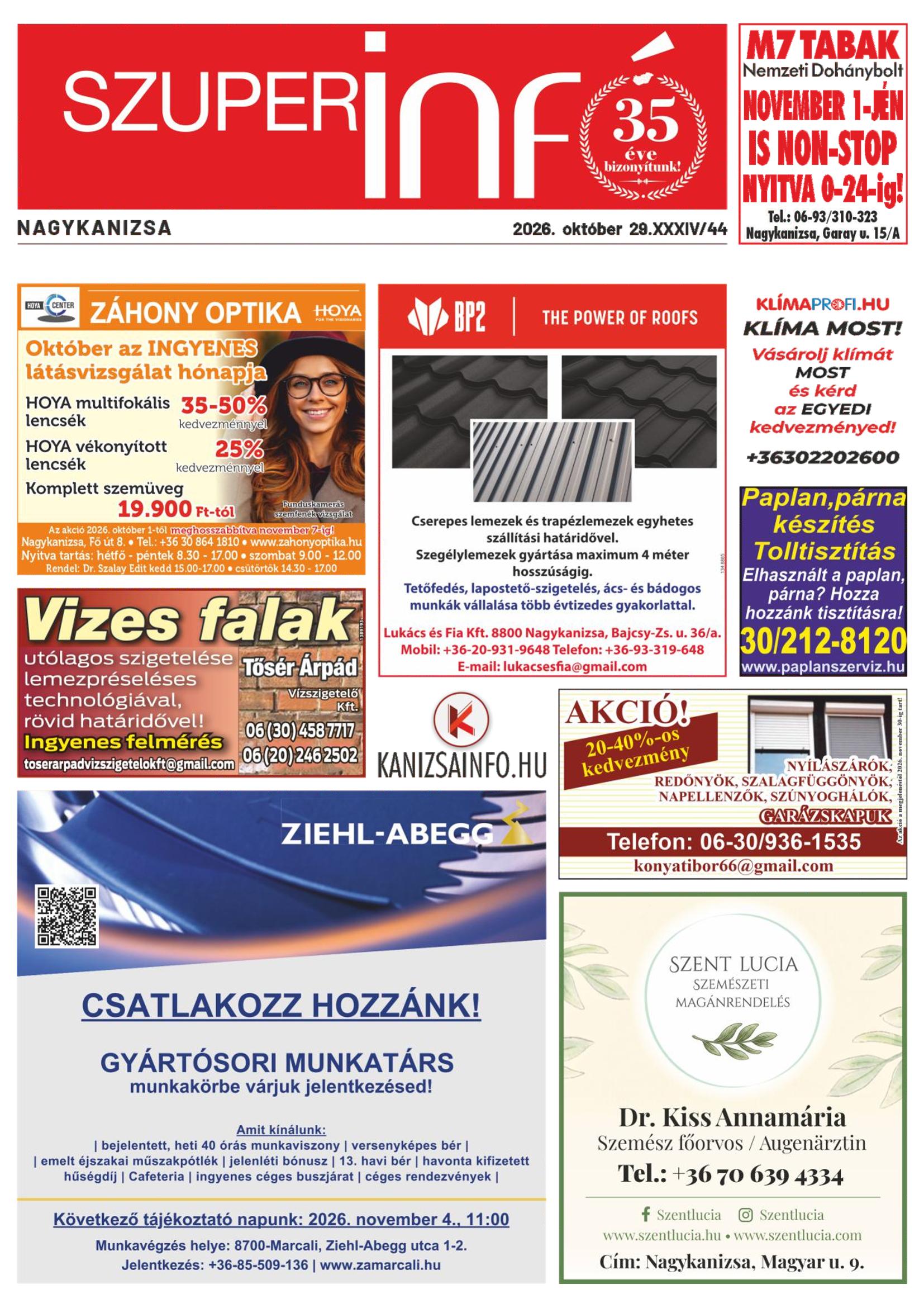Nagykanizsa Szuperinfó - 2026. 10. 29.