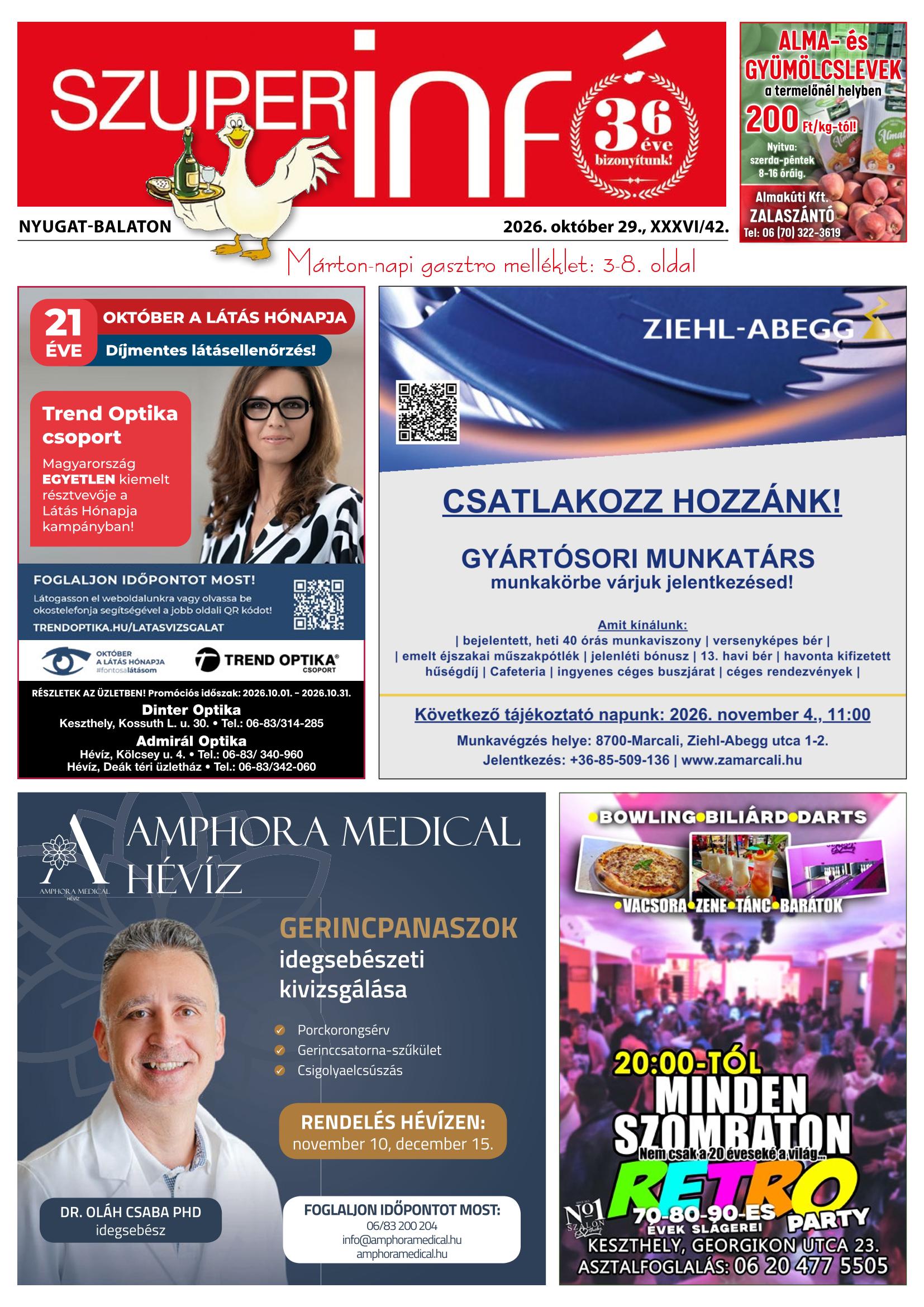 Nyugat-Balaton Szuperinfó - 2026. 10. 29.