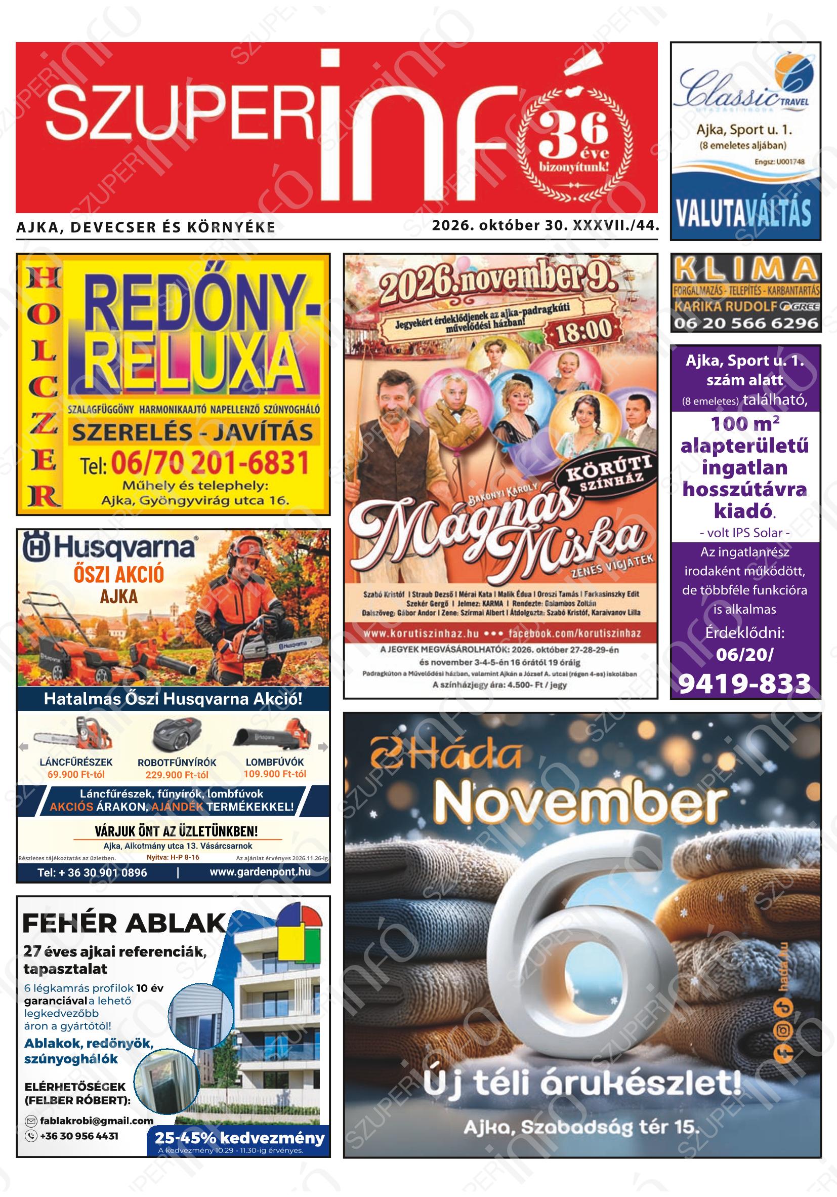 Ajka, Devecser és Környéke Szuperinfó - 2026. 10. 30.