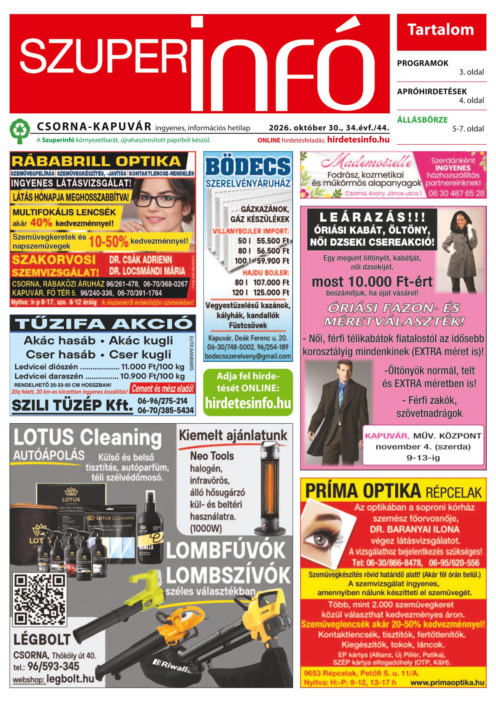 Csorna-Kapuvár Szuperinfó - 2026. 10. 30.