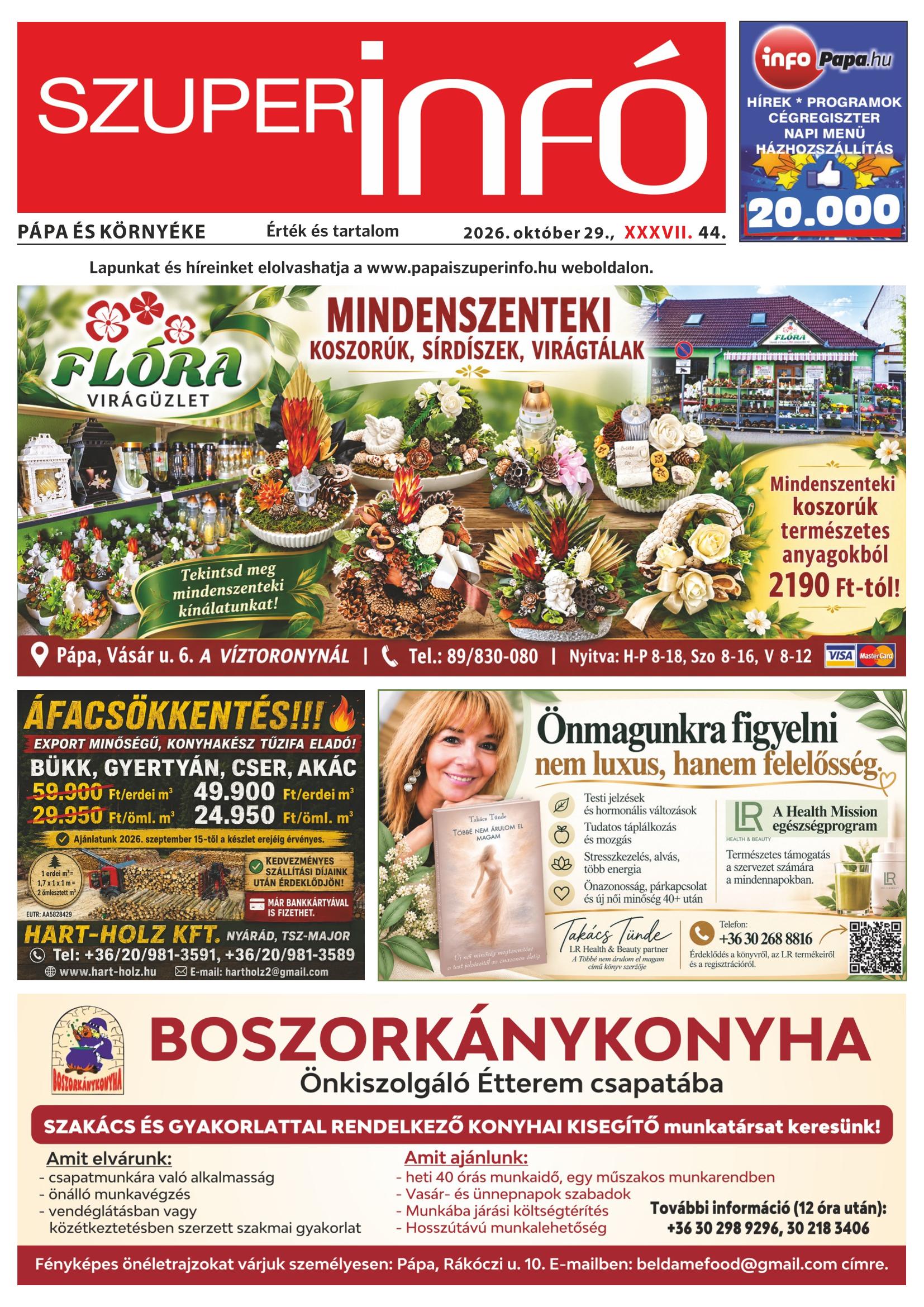 Pápa és Környéke Szuperinfó - 2026. 10. 29.