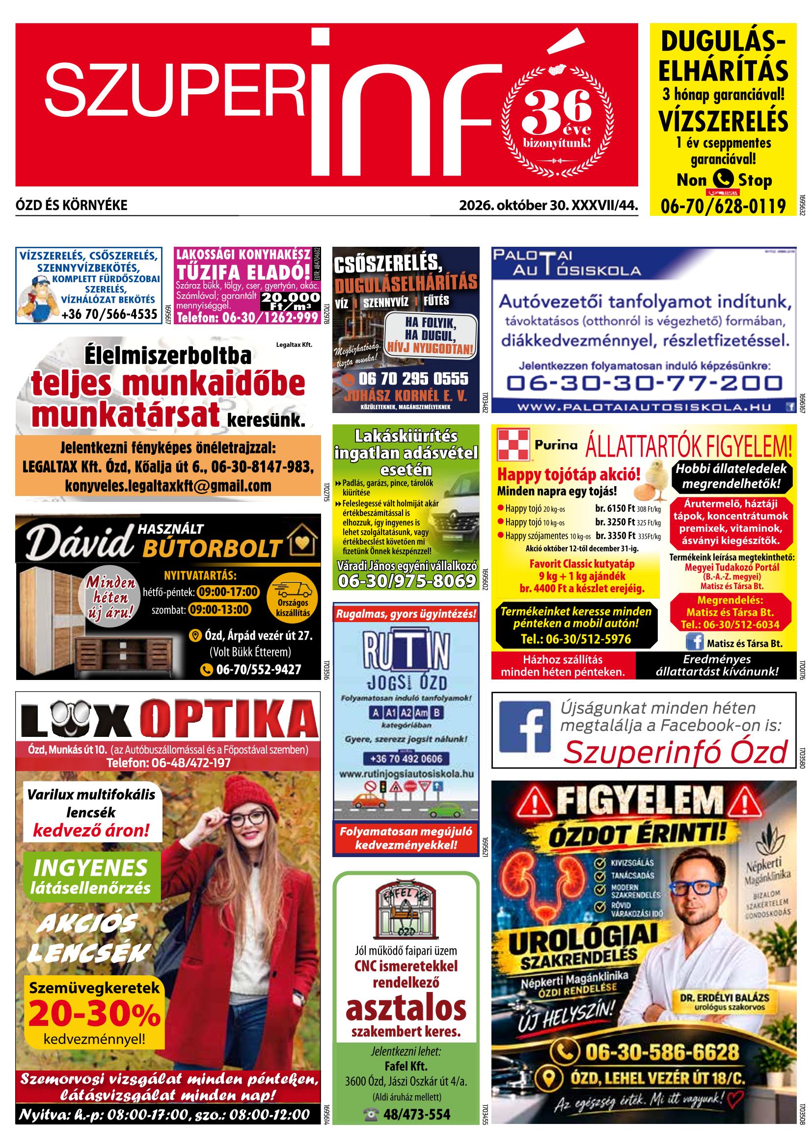 Ózd és Környéke Szuperinfó - 2026. 10. 30.