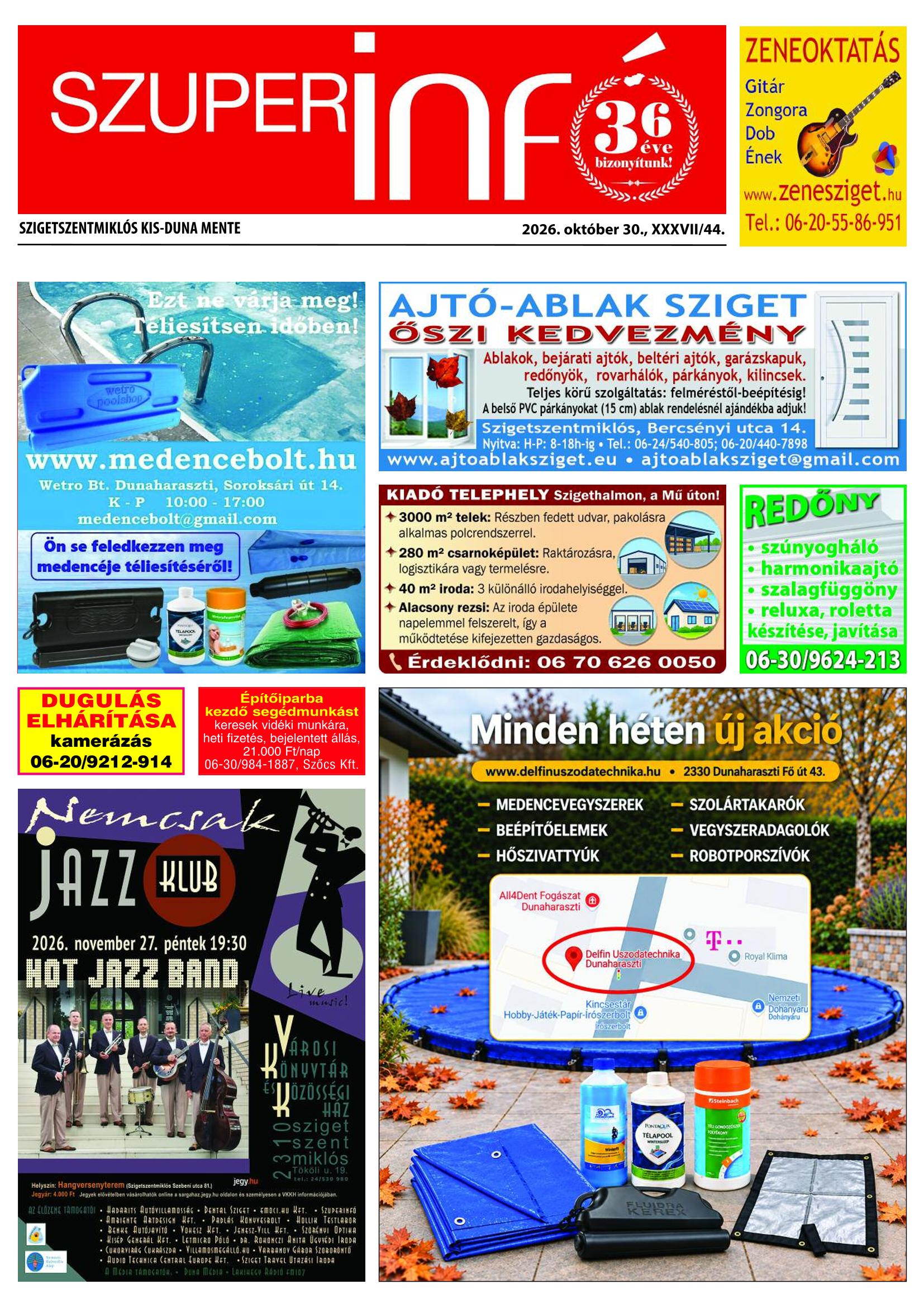 Szigetszentmiklós Kis-Duna mente Szuperinfó - 2026. 10. 30.
