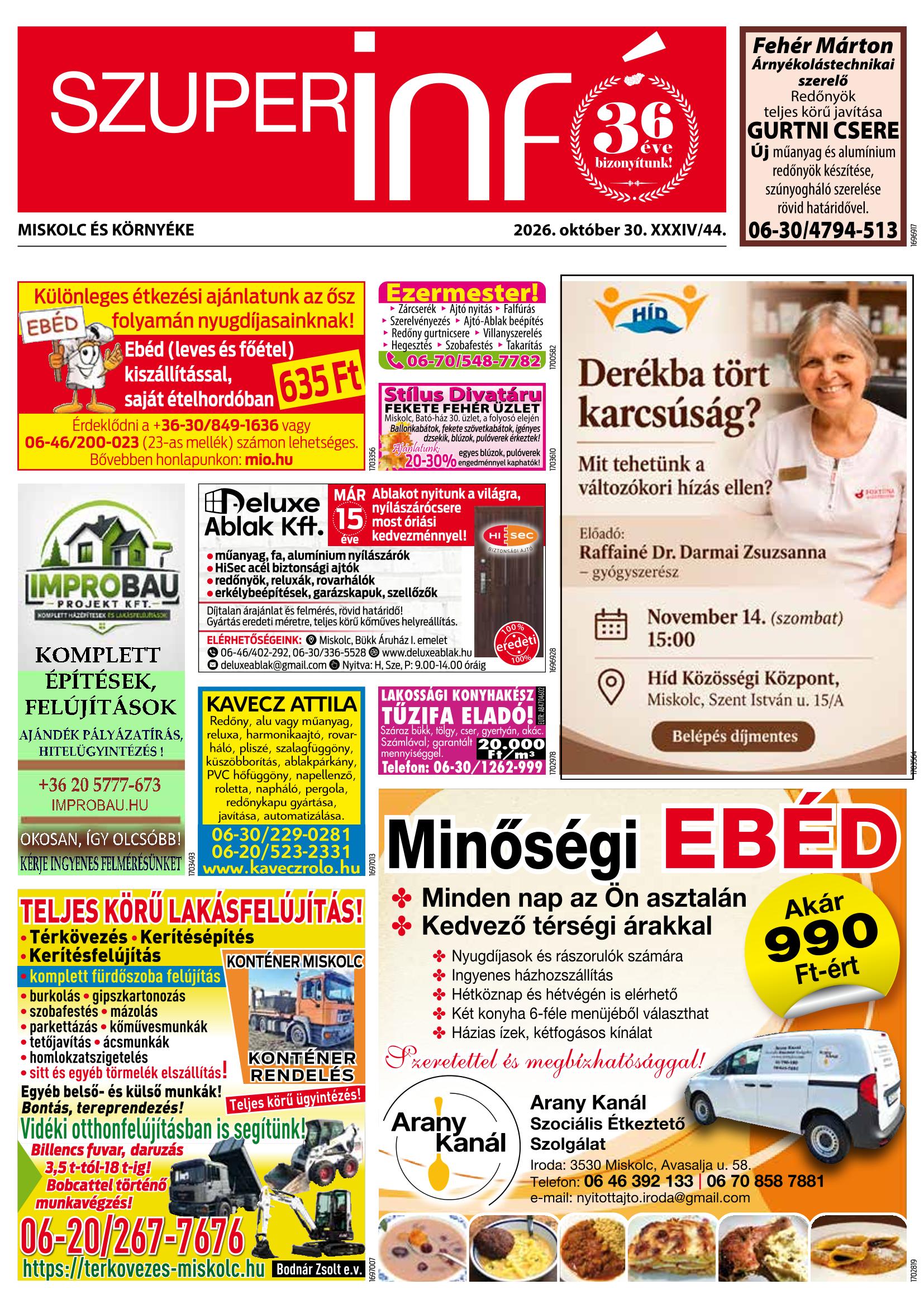 Miskolc és Környéke Szuperinfó - 2026. 10. 30.