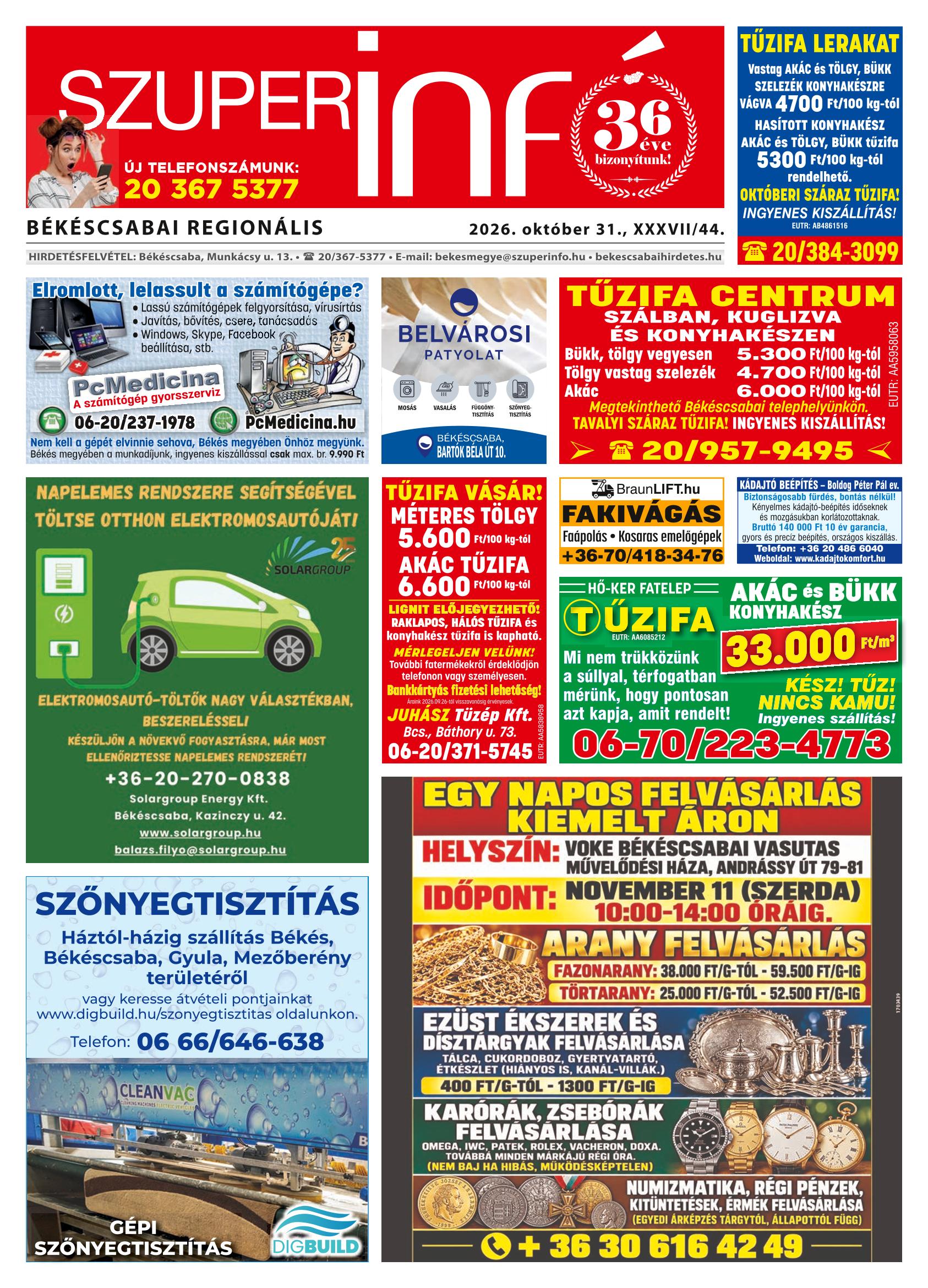 Békéscsaba Regionális Szuperinfó - 2026. 10. 31.
